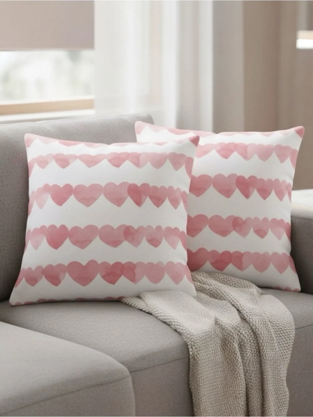 Minted Pink Heart Stripe Throw Pillow Covers Set of 2 20x20 White Pink